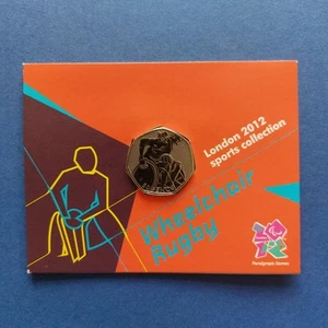 Moneda de 50p WHEELCHAIR RUGBY 2011 SIN CIRCULAR en paquete (Olimpiadas de Londres 2012) - Imagen 1 de 2