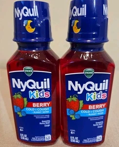 2x Vicks NyQuil Kids Cold & Cough, Cold Medicine Berry Flavored Exp 4/26 - Picture 1 of 2