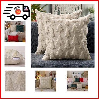Juego de 2 fundas de almohada para árbol de Navidad 18X18 pulgadas decoración de Navidad beige suave Foto 1 de 4
