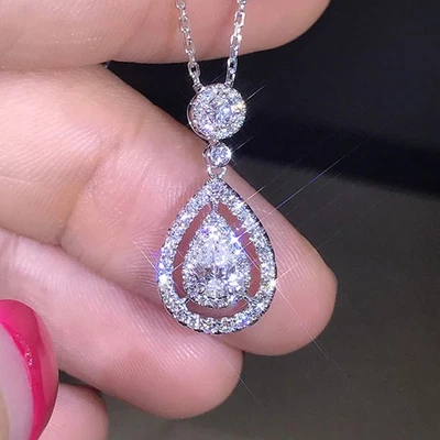 2.5 Ct Pear Shap Lab Created Diamond Pendant Necklace 14K White Gold Filled - Image 1 of 4