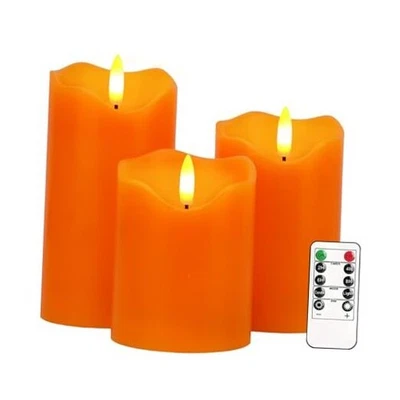 Flameless Candles Lights, Set of 3 Flickering LED Candles with Remote & Orange - Image 1 of 4