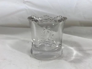 Vintage Glass Toothpick Holder Clear Star Sunburst Ruffled Edge 2" x 2" UNUSED - Picture 1 of 3