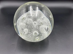 Art 5" Clear Glass Ball Orb w/ Bubbles Paperweight - Picture 1 of 6
