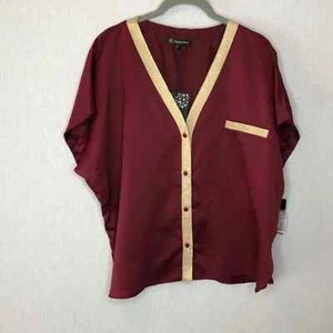 I.N.C. Metallic-Trim Matte Satin Pajama top Red XXL - Picture 1 of 9