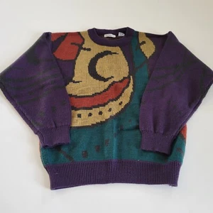 Vintage Koman Sweater Acrylic Size Medium Unisex Abstract Large Geo Design EUC - Picture 1 of 7