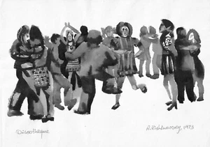 Original Watercolor 100% Hand Painting Discotheque Dances Holiday Sign in pencil - Picture 1 of 1