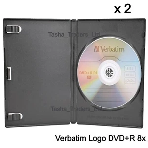 2 x Verbatim Logo Dual Double Layer DVD+R DL 8x Disc 8.5GB 240M in DVD Case New - Afbeelding 1 van 20