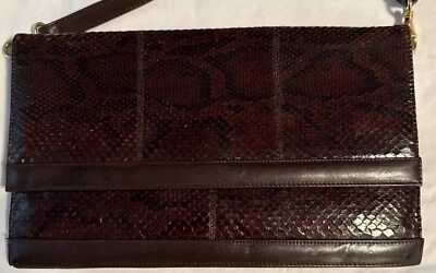 Korel Snakeskin Print Brown Leather Clutch Purse Shoulder Bag Vintage Spain READ - Image 1 of 4