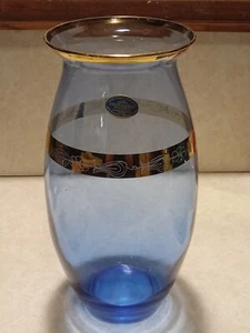 Vintage Vase Cristallerie Italiane hellblau mit 24kt Goldakzenten - Bild 1 von 11
