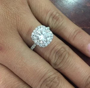 3.60ctw Natural Cushion Halo Pave Diamond Engagement Ring - GIA Certified - Picture 1 of 2