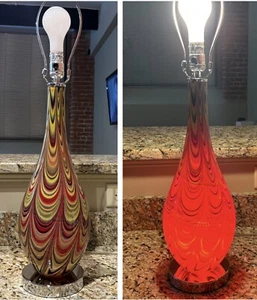 Murano Style Art Glass Table Lamp Red Green And Yellow Swirl - Picture 1 of 19
