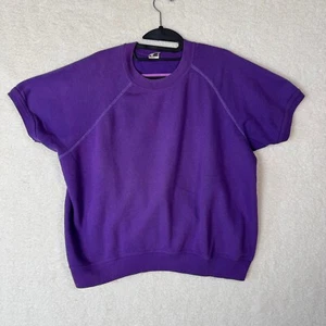 Vintage 60s Short Sleeve Purple Crewneck Sweatshirt Women’s XL Sportswear Retro - Picture 1 of 5