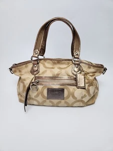 VTG Coach Poppy Purse Tan Canvas Logo Y2k Shoulder Bag Zip Up Designer Bag Prepp - Picture 1 of 9