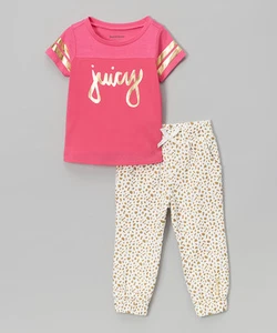 Juicy Couture Pink & White Gold Accent Tee & Pants Size 4T 5 6 MSRP $69 NWT  - Picture 1 of 1