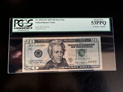 DBR 2009 $20 FRN Atlanta STAR Fr. 2095-F* PCGS 53 PPQ Serial JF07100386* - Image 1 of 2