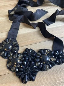 Megan Park Black Fabric Flower Statement Necklace - Picture 1 of 7