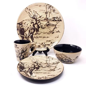 Mossy Oak Moose Dinnerware Set Dinner & Salad Plate Bowl Coffee Mug Tea Cup - Picture 1 of 19