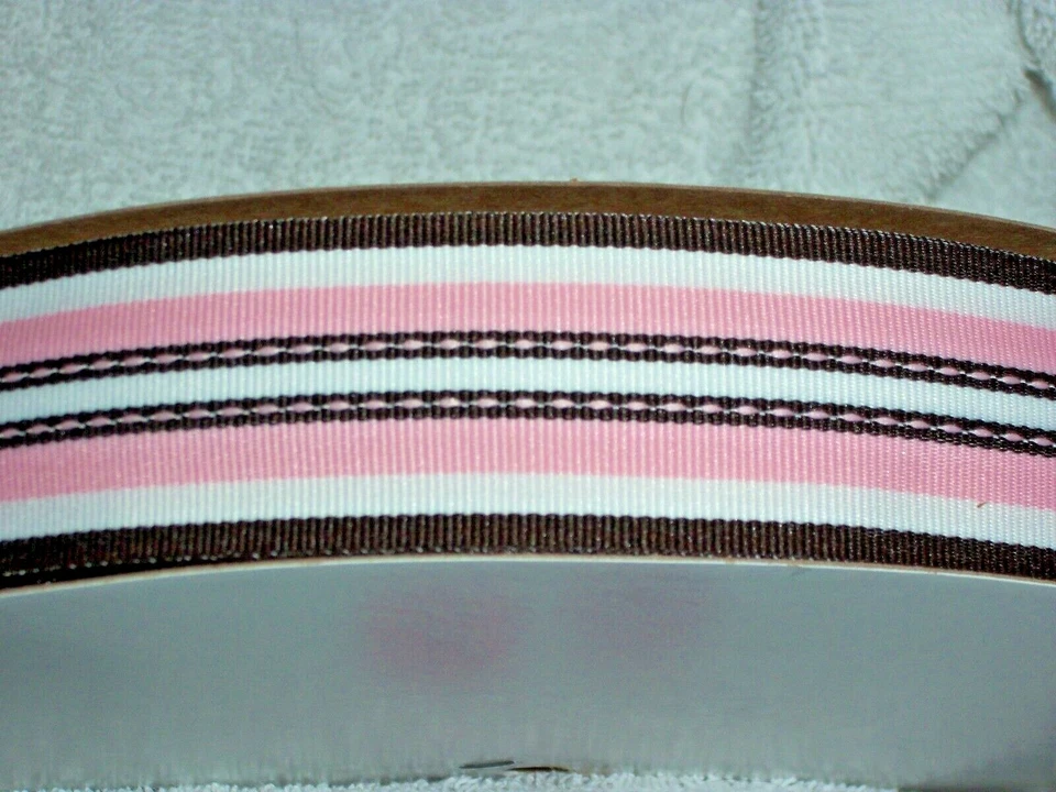 Cinta de puntada rosa y marrón lazos para el cabello álbumes de recortes coronas pasteles de pañales 1,5" - 2 años Foto 1 de 2