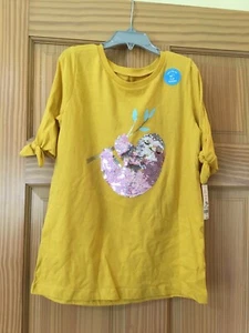 NWT Carter's Sloth Shirt Top Girls Short Sleeve Yellow Flip Sequin Many Sizes - Picture 1 of 1