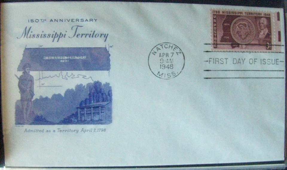 US FDC S3¢ C #955  MISSISIPPI TERRITORY, Natchez  1948. - Image 1 of 1