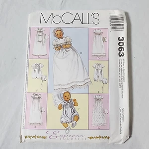 McCalls Pattern 3063 Vintage 2000 Christening Gown Romper with Bonnets Uncut - Picture 1 of 10
