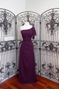 SR565 MORI LEE 646 SZ 8 EGGPLANT ONE SHOULDER FORMAL DRESS GOWN - Picture 1 of 11