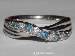 900 PLATINUM BLUE & WHITE DIAMOND CROSSOVER BAND RING SIZE 6 - Picture 1 of 20