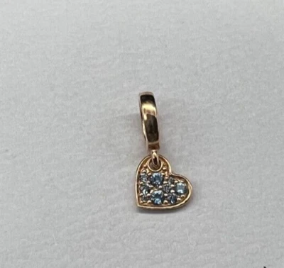 NUEVO Auténtico Pandora Azul Claro Inclinado Corazón Cuelga Dije 789404C01 Oro Rosa Foto 1 de 4