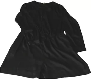 Loft Romper Shorts Black Roll Tab Sleeve Elastic Waist Size L Pocket - Picture 1 of 17