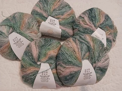 Beautiful Dream Mohair Yarn Mohair-Wool-Cashmere Blend 5 Sks Pa;e Green & Pink L - Image 1 of 4