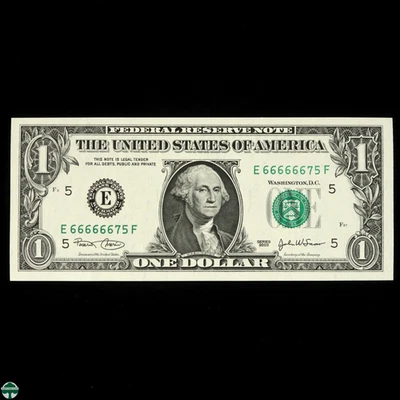 Series of 2003 $1 Federal Reserve Note - 6 x 6 SN 66666675 - Fancy Serial Number - Image 1 of 4