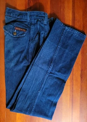 Vintage JACQUES DE NOIR Retro 1980s PINSTRIPED Blue Denim JEANS Womens SIZE 7 - Image 1 of 4