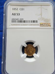 1852 $1 Dollar Liberty HEAD USA  Gold Coin NGC AU53 EARLY GOLD COIN  Type 1 