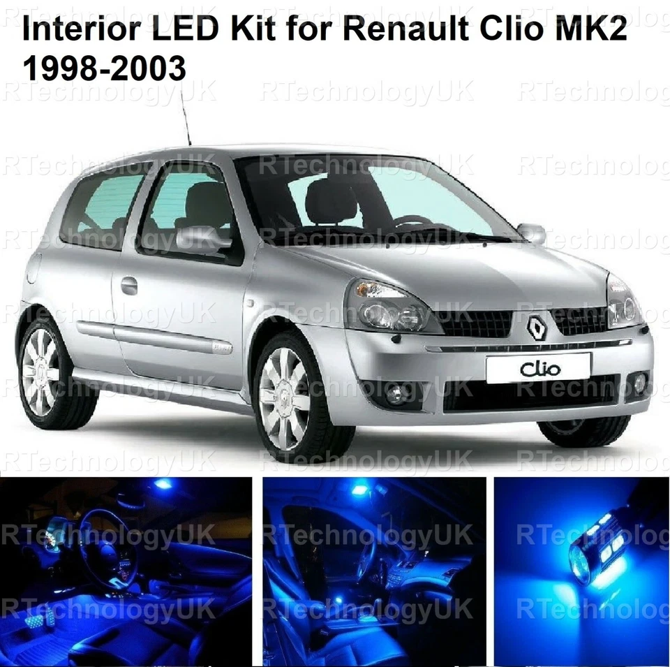 ACTUALIZACIÓN DE LUZ LED INTERIOR AZUL PREMIUM PARA RENAULT CLIO MK2 1998-2003  Foto 1 de 1
