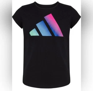 Adidas ~ Girls' Short Sleeve Black Multicolor Essential T-Shirt - Size XL 16 NWT - Picture 1 of 8