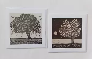 Irish Algan Arts Gail Kelly Greeting Cards x 2 - Willow Tree & Apple Tree NEW - Picture 1 of 17