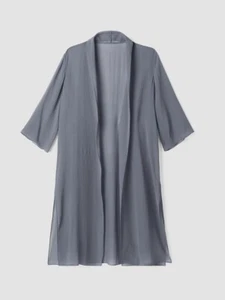 New Eileen Fisher Sheer Silk Georgette High Collar Jacket In Steel. Size PP - Picture 1 of 10
