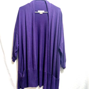 Michael Kors Womens 2X Knit Cardigan Jacket Purple Front Pockets Open - Picture 1 of 8