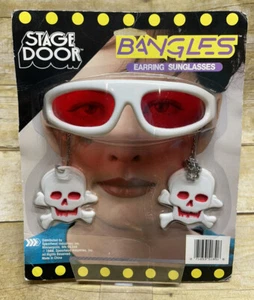 Vintage 1988 Novelty Earring  Sunglasses Kid Skull Halloween Bangles Stage Door - Picture 1 of 7