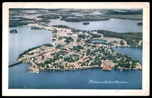 Minocqua Wisconsin WI Luftaufnahme Herman der Drucker 1952 Postkarte Briefmarke - Bild 1 von 3