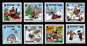 ISLE OF MAN 2018 BEANO CHRISTMAS SET OF 8  SMALLER SIZE STAMPS FROM SHEETLET MNH - Picture 1 of 1
