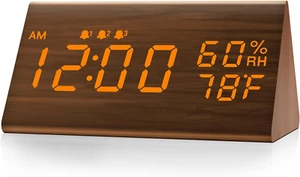JALL Digital Alarm Clock, with Wooden Electronic LED Time Display, 3 Alarm Setti - Picture 1 of 7