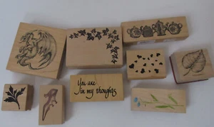 Set of 9 Large Rubber Stamps Scrapbooking Card Making Wood Mounted New - Picture 1 of 5