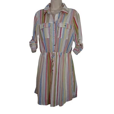 Vestido Camisa Bebop Rayas Botón Corpiño Mujer Talla L Pestaña Enrollable Mangas 3/4 NUEVO Foto 1 de 4