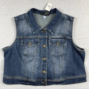 Lane Bryant Jacket Womens Size 18 Jean Vest Crop Stretch Casual Cowgirl Rocker - Picture 1 of 11
