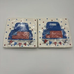 Napkins Fourth 4th of July Patriotic American Truck Stars Print, 16ct 2-ply (x2) - Picture 1 of 2