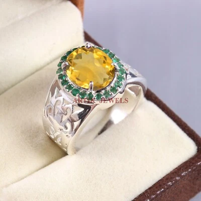 Natural Citrine & Green Onyx Gemstone with 925 Sterling Silver Men's Ring #5361 - Image 1 of 4