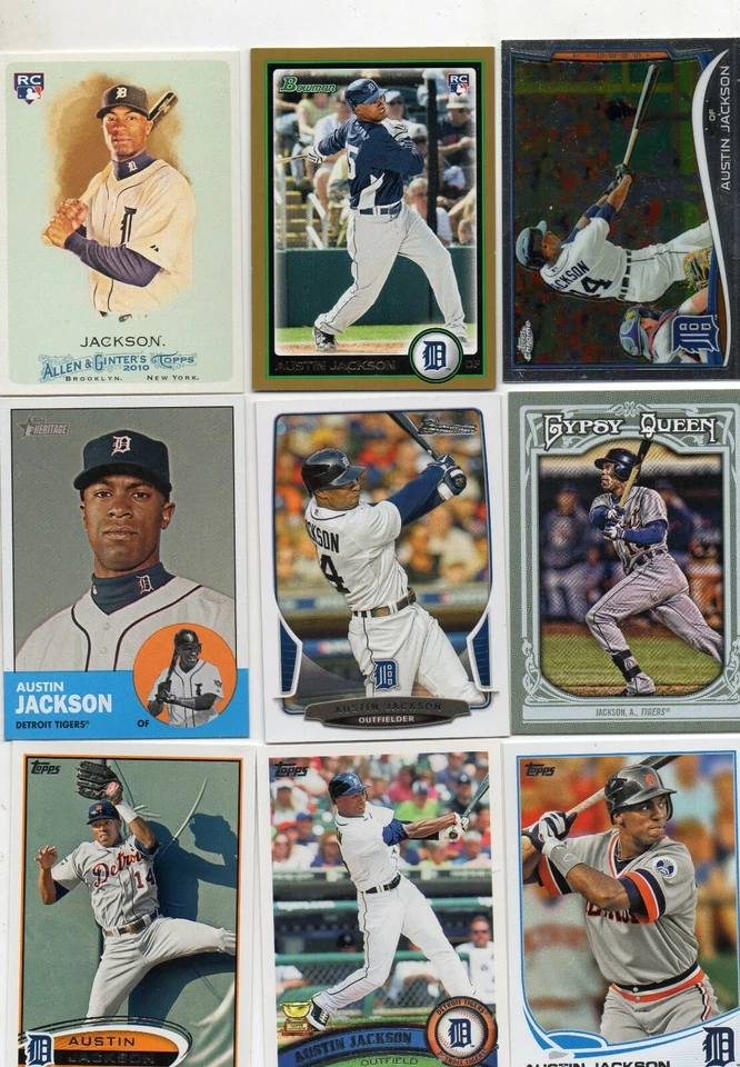 Lote de 9 tarjetas Austin Jackson Detroit Tigers + RC 2010 A&G 319 Bowman 198 oro Foto 1 de 1