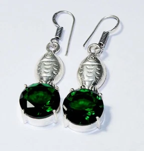Green Peridot Round Shape Gemstone Handmade Earring Jewellery Size 1.5 Inches - Picture 1 of 4