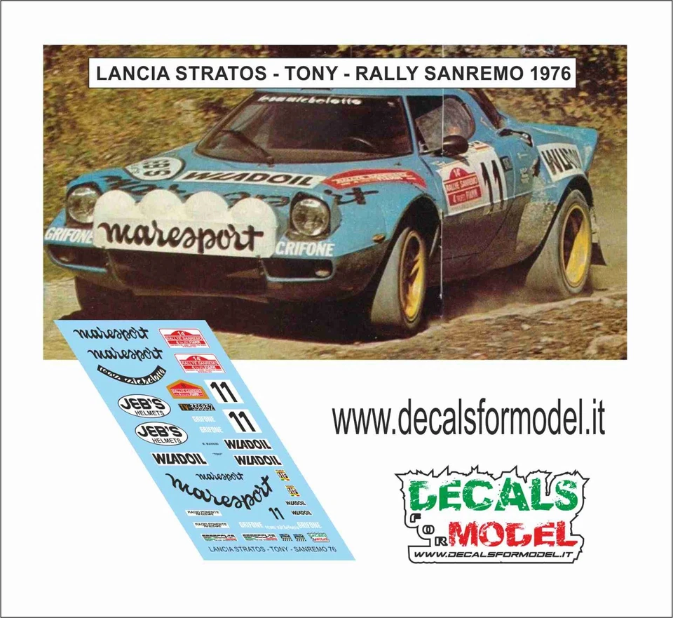 DECALS 1:43 LANCIA STRATOS TONY RALLY SANREMO 1976 - Immagine 1 di 1
